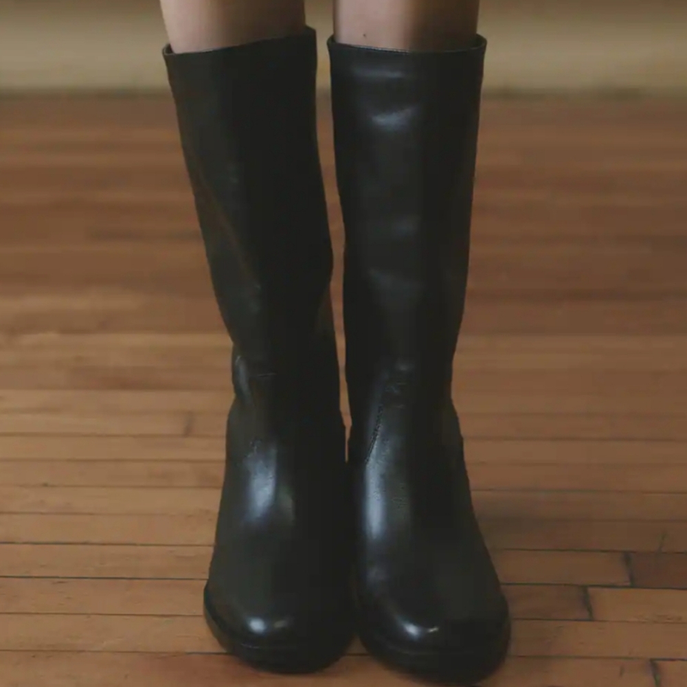 Mango Leather Black Knee-High Women's Boots - Picture 3 of 11